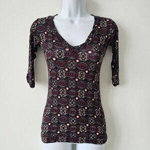ANTONELLO Multi Color Viscose V Neck Half Sleeve Top Made in Italy